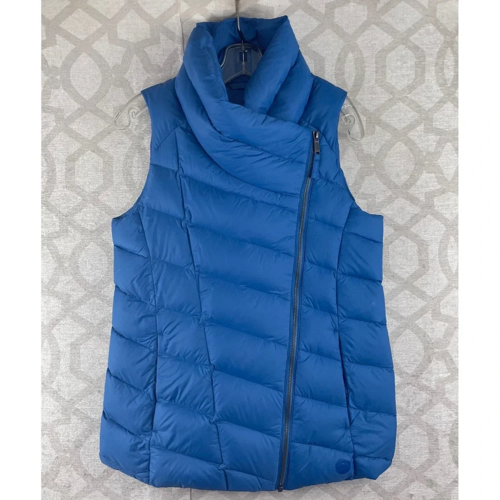 LL‎ Bean Ultralight 850 Down Vest Womens XS Blue Asymmetrical Zip Puffer Quilted
